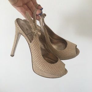 Gold sparkle heels